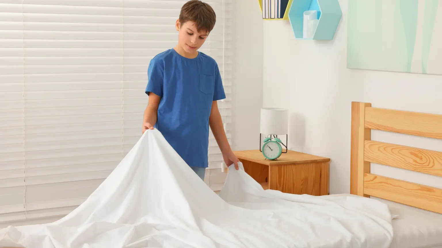 Child making bed