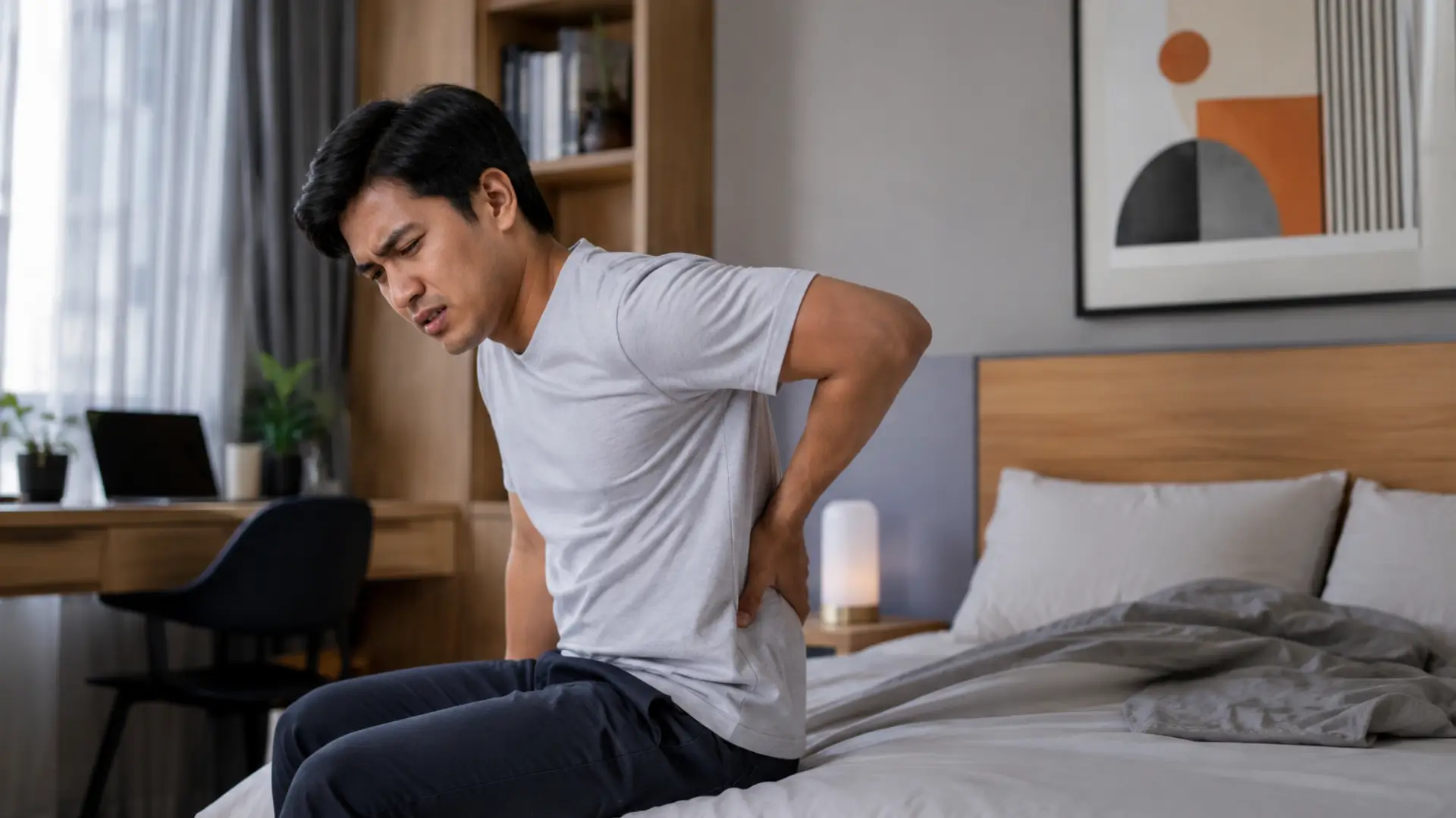 Young man with back pain