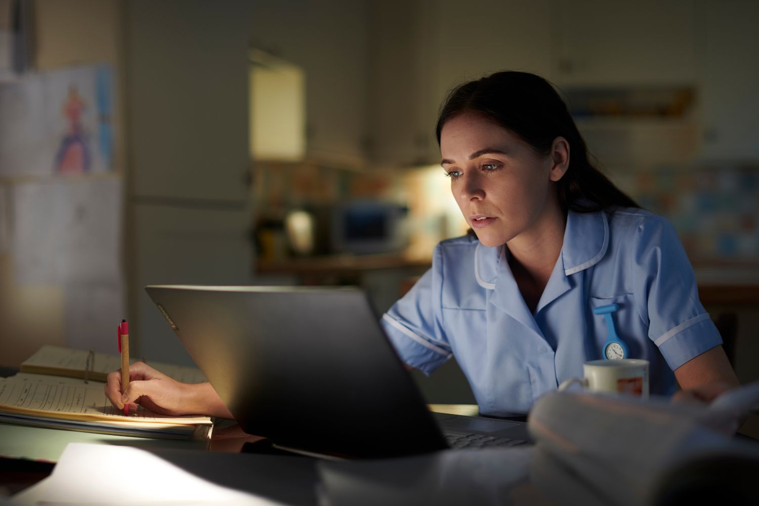 Shift work, tired nurse working at night