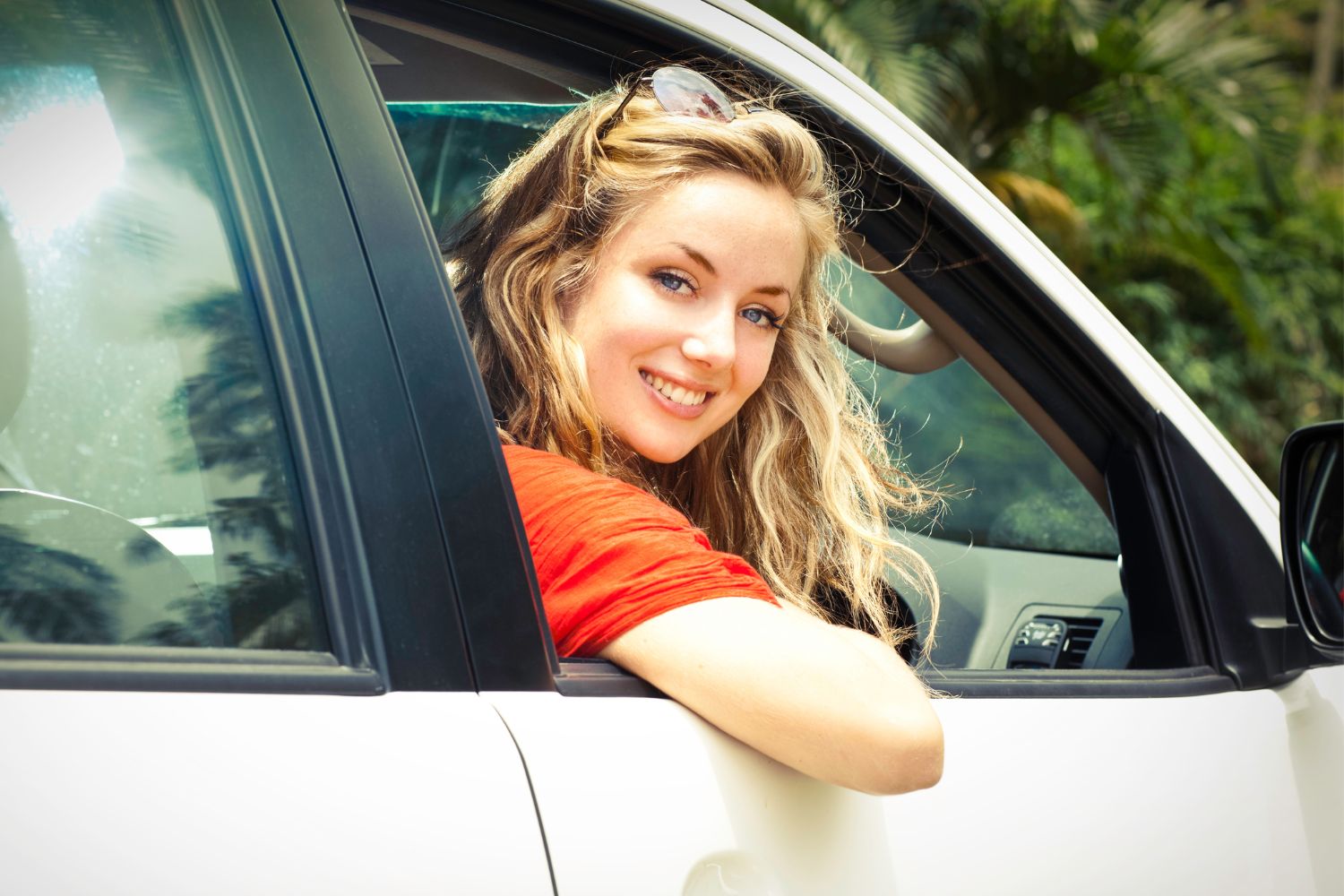 Teenage girl in car